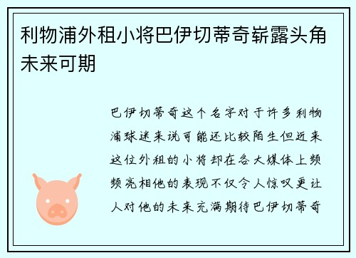 利物浦外租小将巴伊切蒂奇崭露头角未来可期 利物浦外租小将巴伊切蒂奇崭露头角未来可期